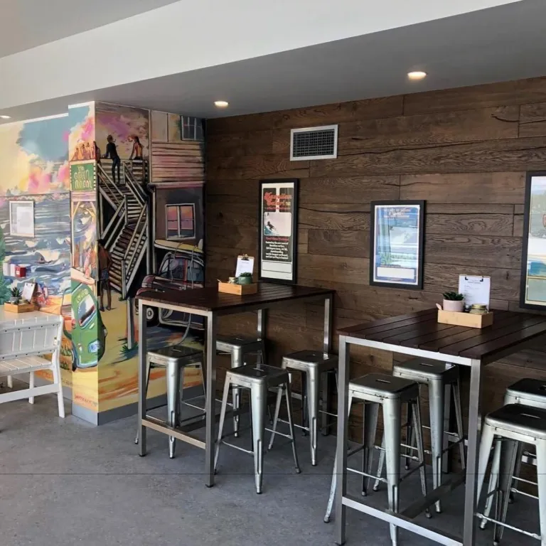 Reclaimed timber wall cladding in a café dining area