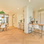 Light oak herringbone in a dining room
