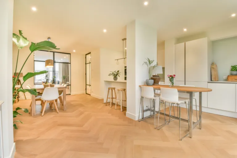 Light oak herringbone in a dining room