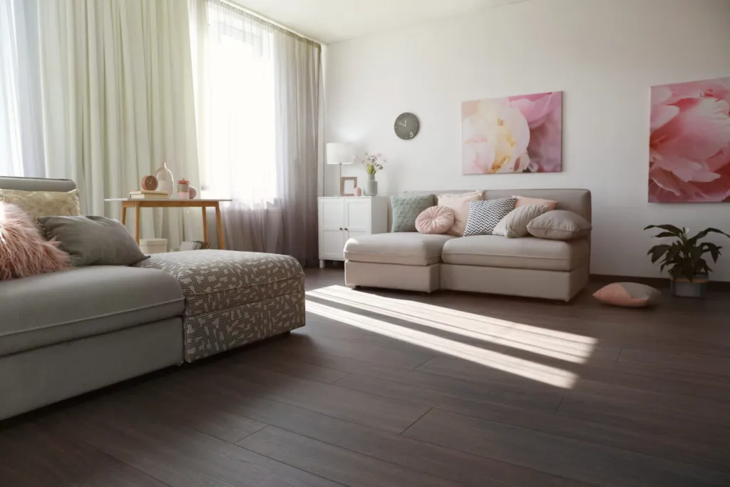 Living room with a dark oak floor