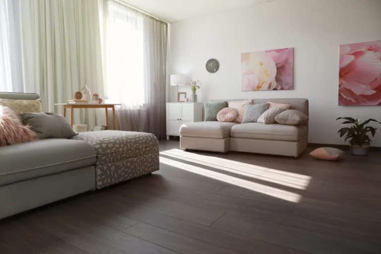 Living room with a dark oak floor
